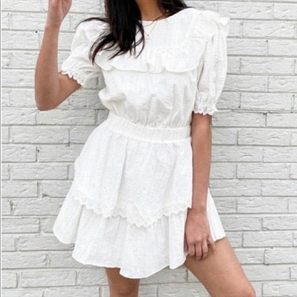 Free The Roses white tiered ruffle prairie cottagecore dress XS